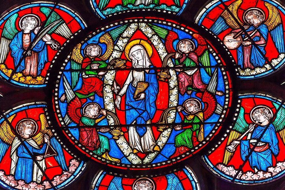 Virgin Mary-Angels stained glass-Notre Dame Cathedral-Paris-France